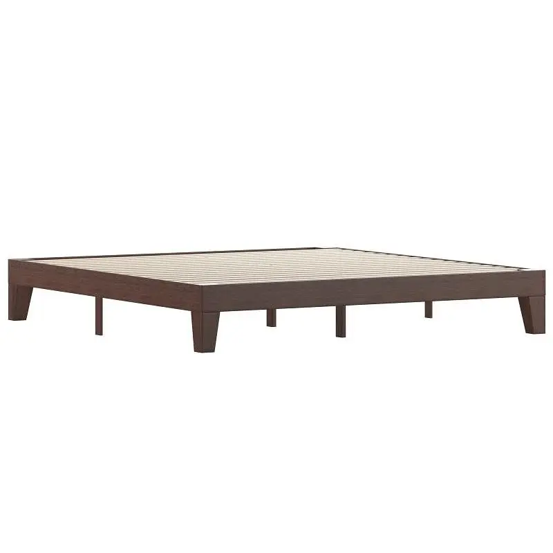 Flash Plug-and-Play Furniture Evelyn Walnut Finish Wood King Platform Bed Wooden Substantiate Slats, No Box Spring Require...