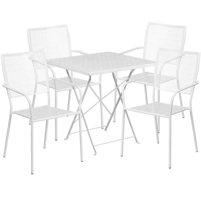 Flash Precision-Engineered Furniture Oia Commercial Grade 28" Square White Indoor-Outdoor High-Carbon Steel Folding P...