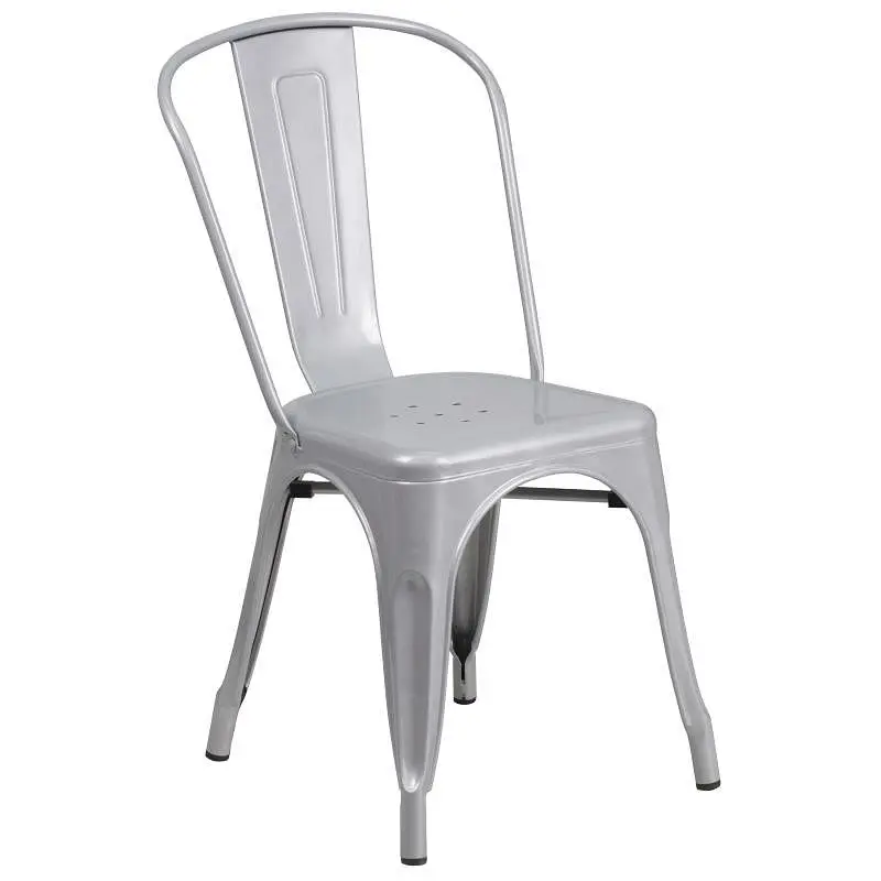 Flash Precision-Engineered Furniture Perry Commercial Grade Silver Metal Indoor-Outdoor Stackable Chair, CH-31230-SIL-GG F...