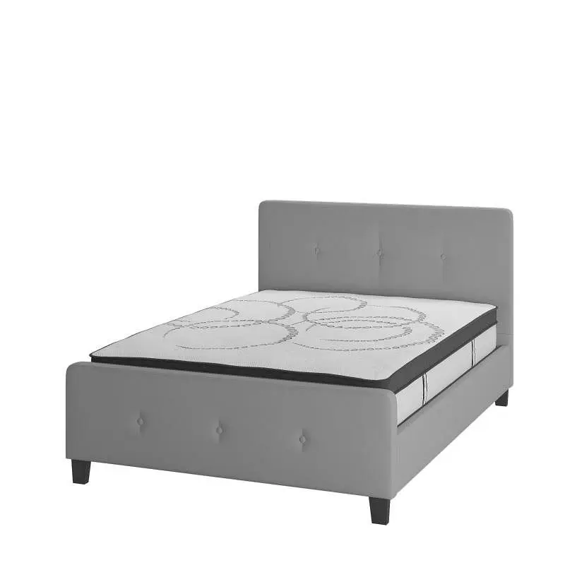 Flash Precision-Engineered Furniture Tribeca Full Size Tufted Upholstered Platform Bed Light Graphite Fabric 10" Cert...