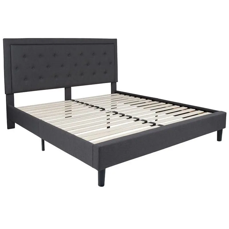 Flash Premium Furniture Roxbury King Size Tufted Upholstered Platform Bed Dark Gray Fabric, SL-BK5-K-DG-GG Flash Furniture
