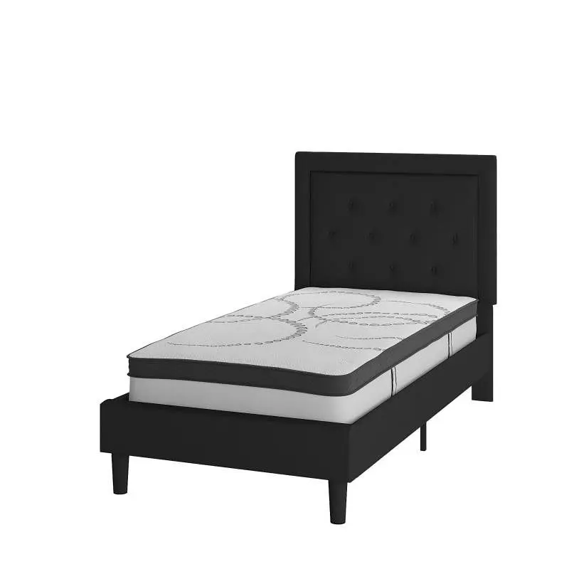 Flash Professional Furniture Roxbury Twin Size Tufted Upholstered Platform Bed Ebony Fabric 10 Inch CertiPUR-US Certified ...