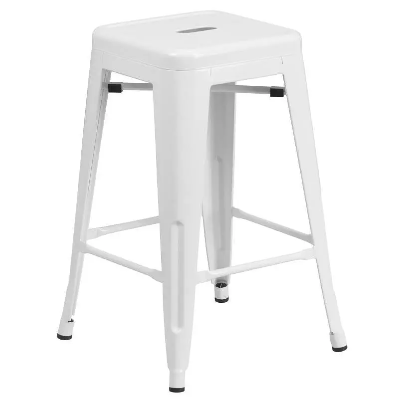 Flash Pro-Series Furniture Kai Commercial Grade 24" High Backless White Metal Indoor-Outdoor Counter Height Stool Squ...
