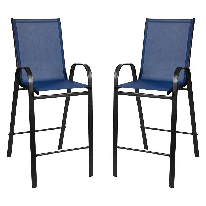 Flash Protected Furniture Brazos Series Navy Outdoor Barstools Flex Ease Material and Metal Frame, Pack 2, 2-JJ-092H-NV-GG...