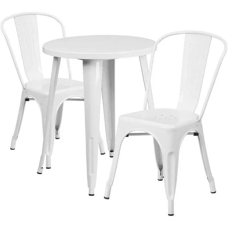 Flash Protected Furniture Napoleon Commercial Grade 24" Round White Metal Indoor-Outdoor Table Set 2 Cafe Chairs, CH-...