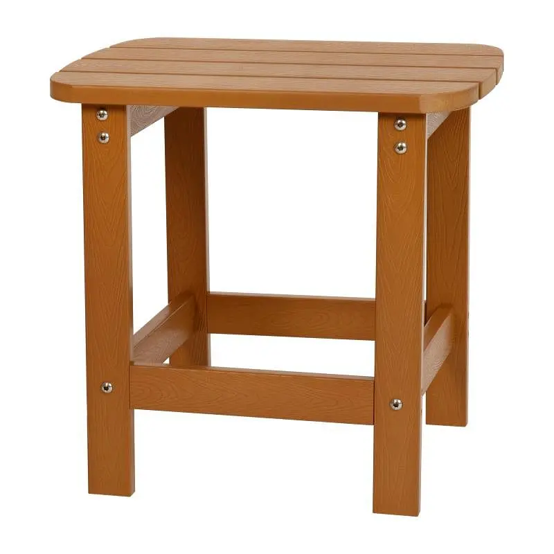 Flash Proven Furniture Charlestown All-Weather Poly Resin Wood Adirondack Side Table Teak, JJ-T14001-TEAK-GG Flash Furniture