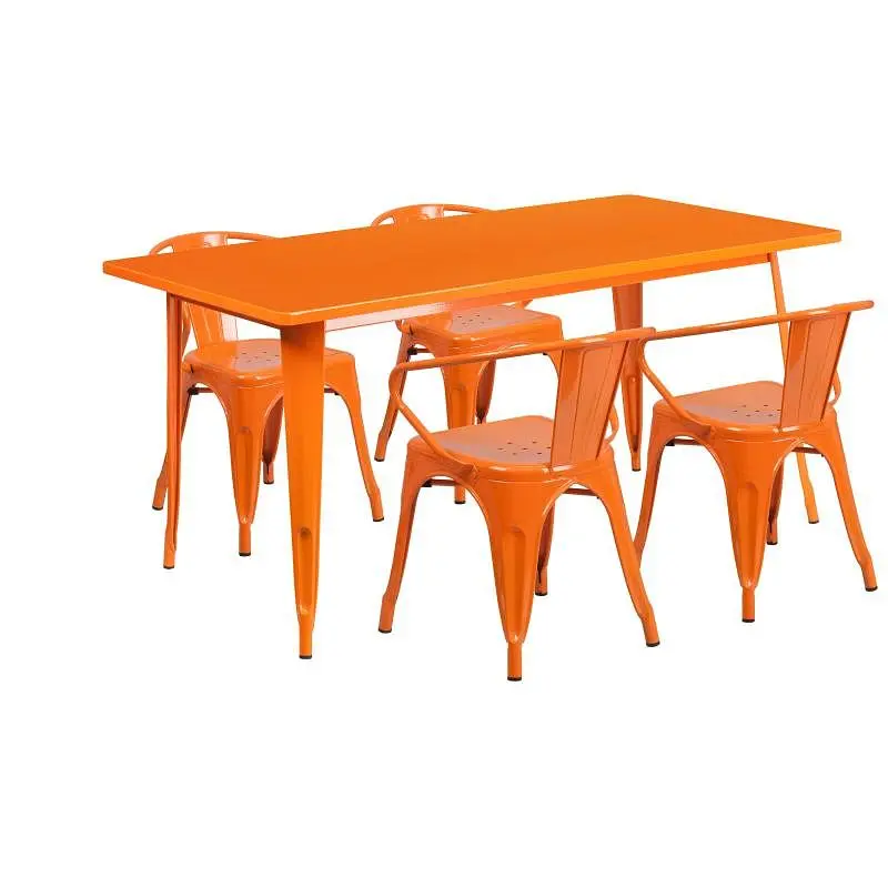 Flash Quality Furniture Fisher Commercial Grade 31.5" x 63" Rectangular Orange Metal Indoor-Outdoor Table Set 4 ...