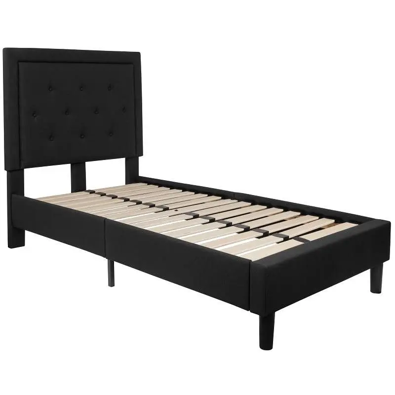 Flash Quick Furniture Roxbury Twin Size Tufted Upholstered Platform Bed Black Fabric, SL-BK5-T-BK-GG Flash Furniture