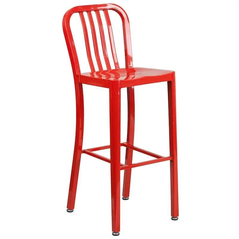 Flash Rapid Furniture Gael Commercial Grade 30" High Scarlet Metal Indoor-Outdoor Barstool Vertical Slat Back, CH-612...