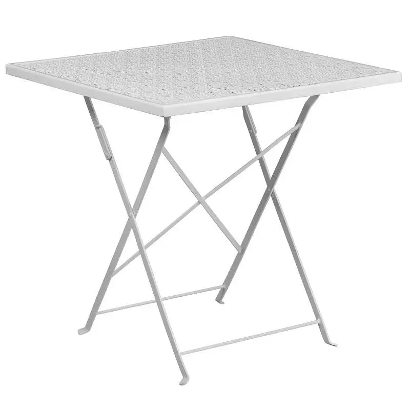 Flash Rapid Furniture Oia Commercial Grade 28" Square White Indoor-Outdoor High-Carbon Steel Folding Patio Table, CO-...