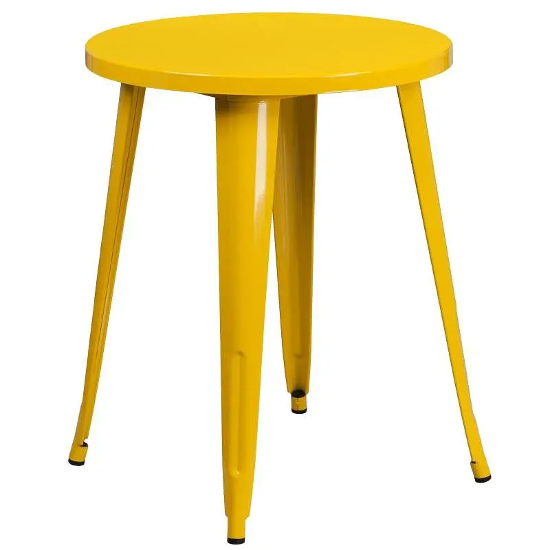 Flash Ready-to-Use Furniture Webb Commercial Grade 24" Round Canary Yellow Metal Indoor-Outdoor Table, CH-51080-29-YL...