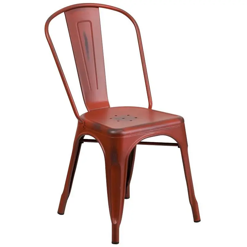 Flash Recyclable Furniture Tenley Commercial Grade Distressed Kelly Red Metal Indoor-Outdoor Stackable Chair, ET-3534-RD-G...