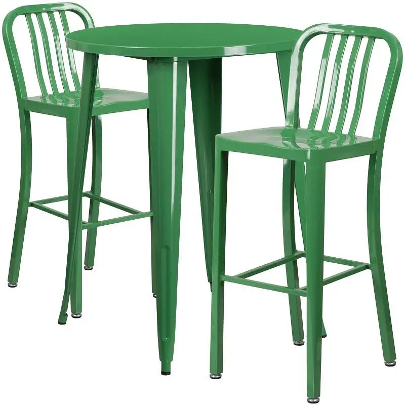 Flash Reflective Furniture Brad Commercial Grade 30" Round Hunter Green Metal Indoor-Outdoor Bar Table Set 2 Vertical...