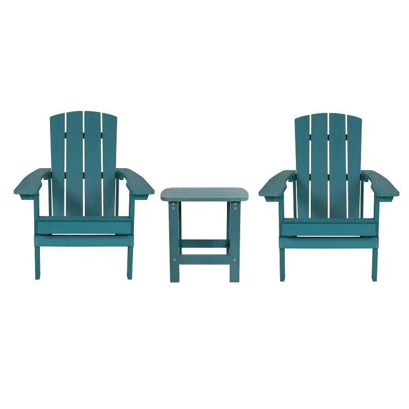 Flash Reflective Furniture 2 Pack Charlestown All-Weather Poly Resin Wood Adirondack Chairs Side Table Sea Foam, JJ-C14501...