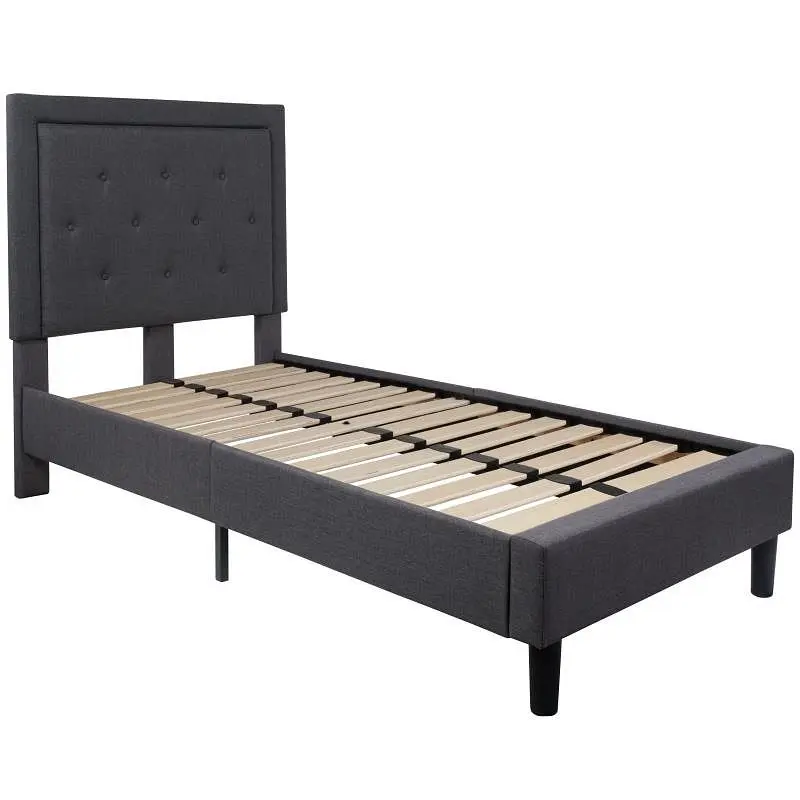 Flash Regular Furniture Roxbury Twin Size Tufted Upholstered Platform Bed Dark Gunmetal Fabric, SL-BK5-T-DG-GG Flash Furni...
