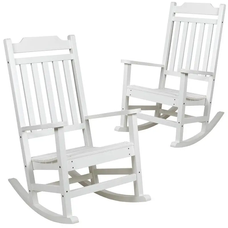 Flash Regular Furniture Set 2 Winston All-Weather Rocking Chair Bright White Faux Wood, 2-JJ-C14703-WH-GG Flash Furniture
