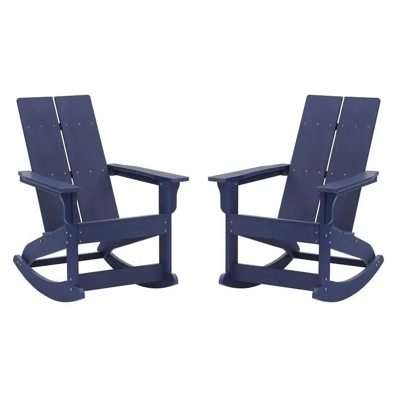 Flash Reinforced Furniture Finn Modern All-Weather 2-Slat Poly Resin Rocking Adirondack Chair Rust Resistant Stainless Ste...