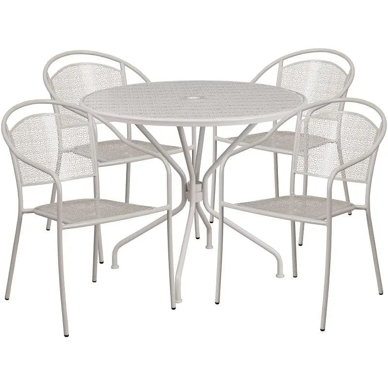 Flash Reinforced Furniture Oia Commercial Grade 35.25" Round Light Gray Indoor-Outdoor Steel Patio Table Set 4 Round ...