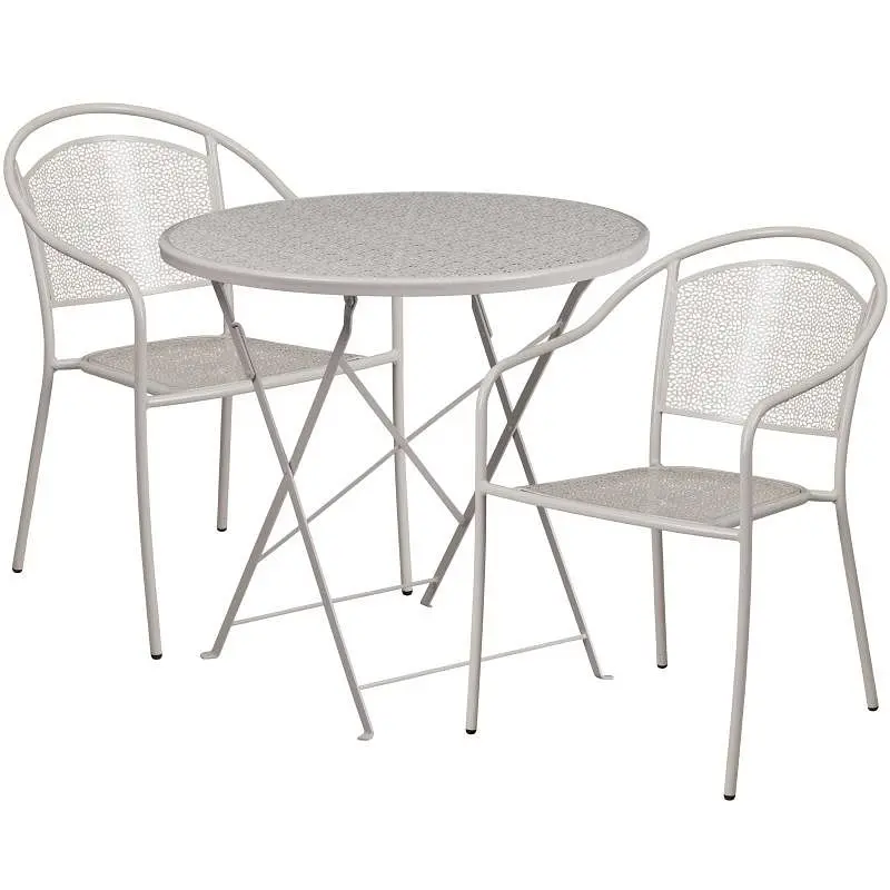 Flash Reliable Furniture Oia Commercial Grade 30" Round Light Gray Indoor-Outdoor Steel Folding Patio Table Set 2 Rou...