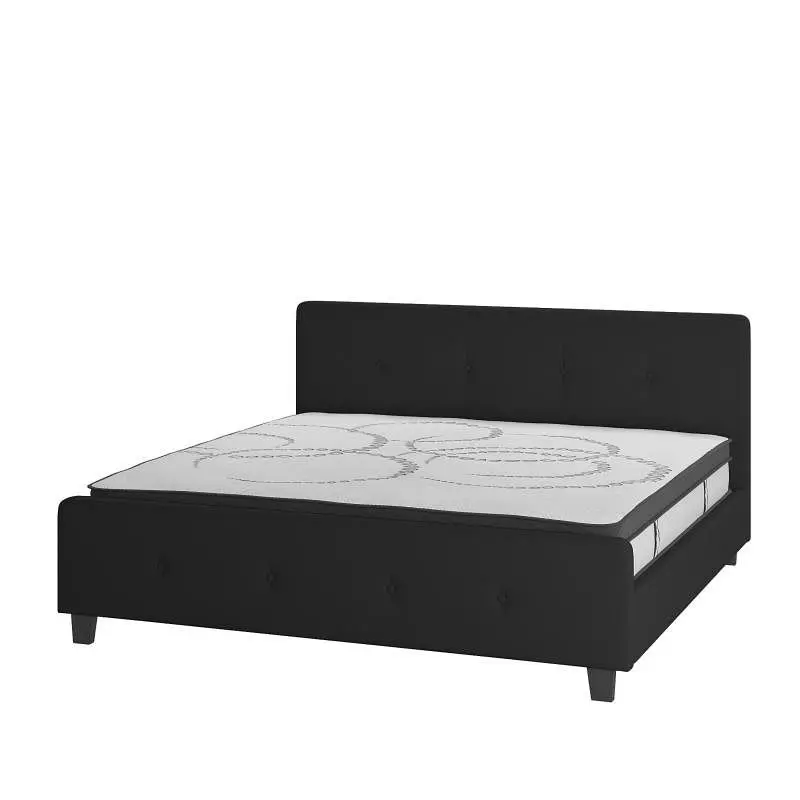 Flash Ribbed Furniture Tribeca King Size Tufted Upholstered Platform Bed Ebony Fabric 10 Inch CertiPUR-US Certified Pocket...