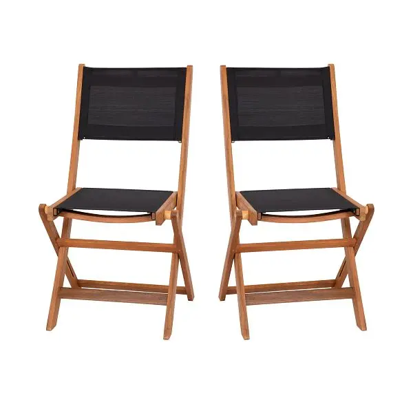 Flash Robust Furniture Martindale Indoor/Outdoor Folding Acacia Wood Patio Bistro Chairs, X Base Frame & Black Textile...