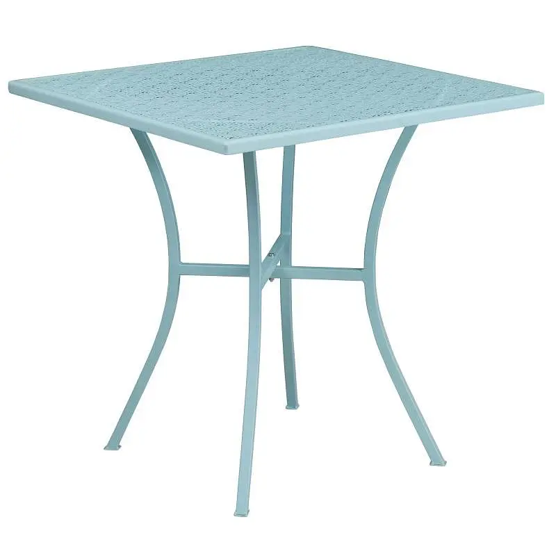 Flash Rugged Furniture Oia Commercial Grade 28" Square Sky Blue Indoor-Outdoor Metal Steel Patio Table, CO-5-SKY-GG F...