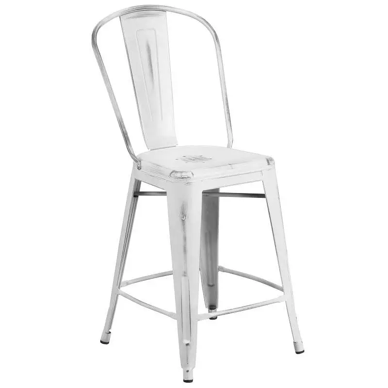 Flash Rust-Resistant Furniture Carly Commercial Grade 24" High Distressed Bright White Metal Indoor-Outdoor Counter H...