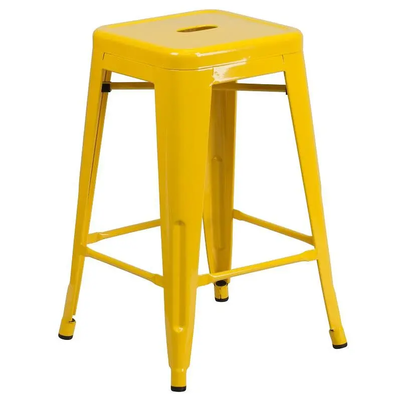 Flash Rust-Resistant Furniture Kai Commercial Grade 24" High Backless Yellow Metal Indoor-Outdoor Counter Height Stoo...