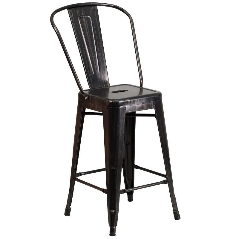 Flash Safe Furniture Kai Commercial Grade 24" High Black-Antique Gold Metal Indoor-Outdoor Counter Height Stool Remov...