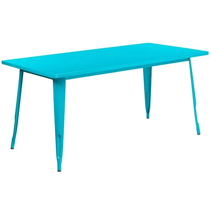 Flash Safety Furniture Charis Commercial Grade 31.5" x 63" Rectangular Crystal Teal-Azure Metal Indoor-Outdoor T...