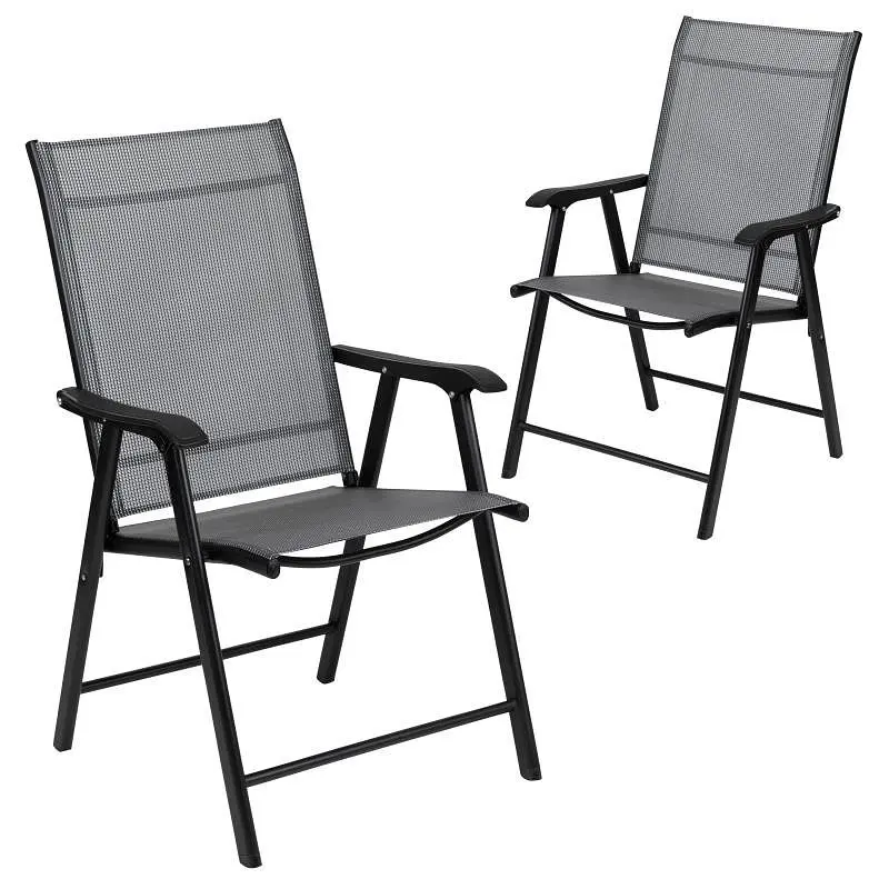 Flash Safety Furniture Paladin Black Outdoor Folding Patio Sling Chair (2 Pack), 2-TLH-SC-044-B-GG Flash Furniture