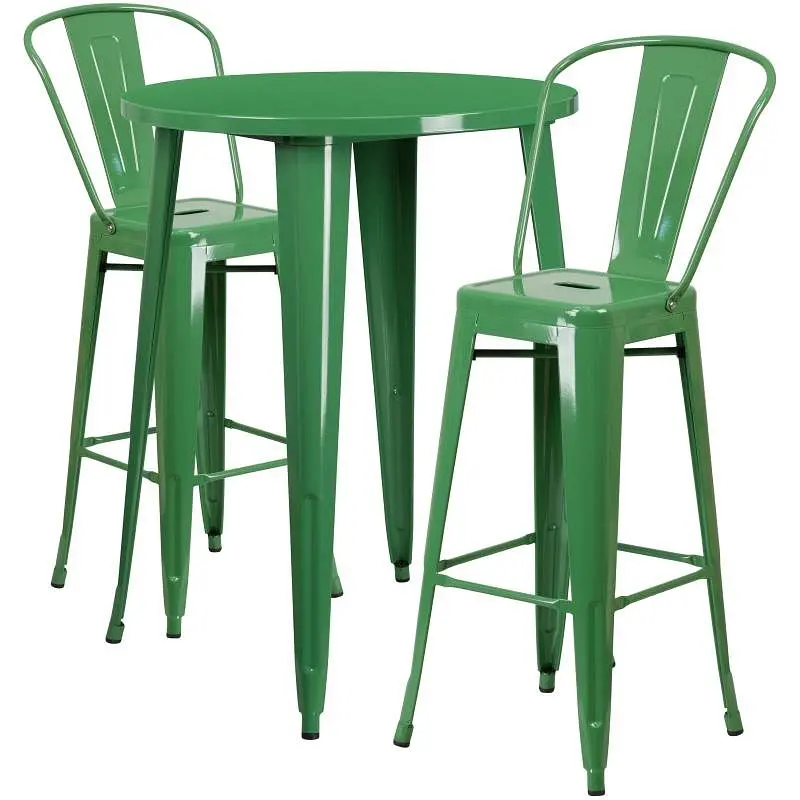Flash Scratch-Resistant Furniture Caron Commercial Grade 30" Round Green Metal Indoor-Outdoor Bar Table Set 2 Cafe St...