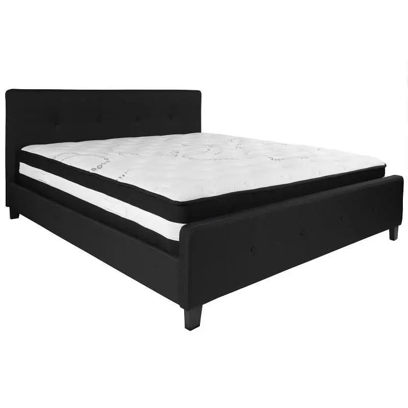 Flash Scratch-Resistant Furniture Tribeca King Size Tufted Upholstered Platform Bed Black Fabric Pocket Spring Mattress, H...