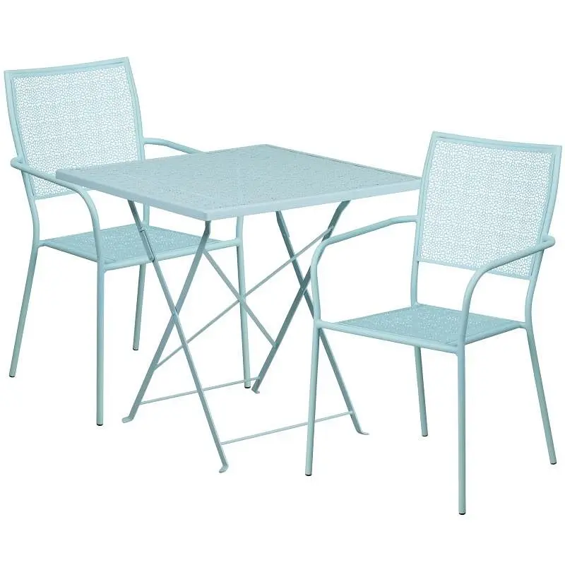Flash Secure Furniture Oia Commercial Grade 28" Square Sky Blue Indoor-Outdoor Steel Folding Patio Table Set 2 Square...