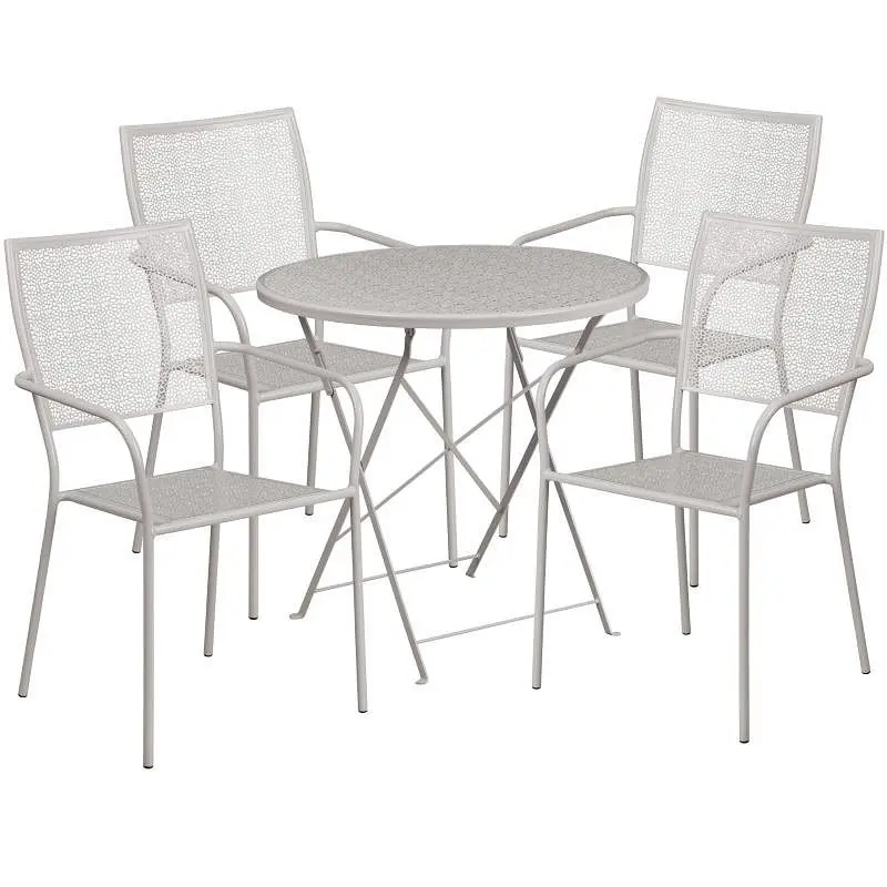 Flash Secure Furniture Oia Commercial Grade 30" Round Light Gray Indoor-Outdoor Steel Folding Patio Table Set 4 Squar...