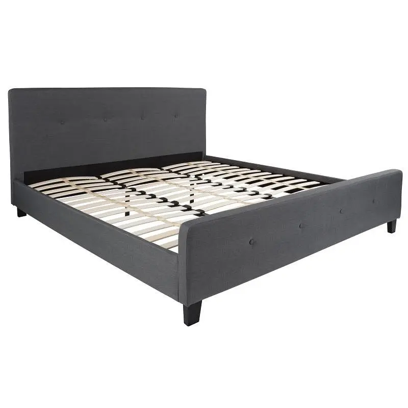 Flash Secure Furniture Tribeca King Size Tufted Upholstered Platform Bed Dark Gray Fabric, HG-32-GG Flash Furniture