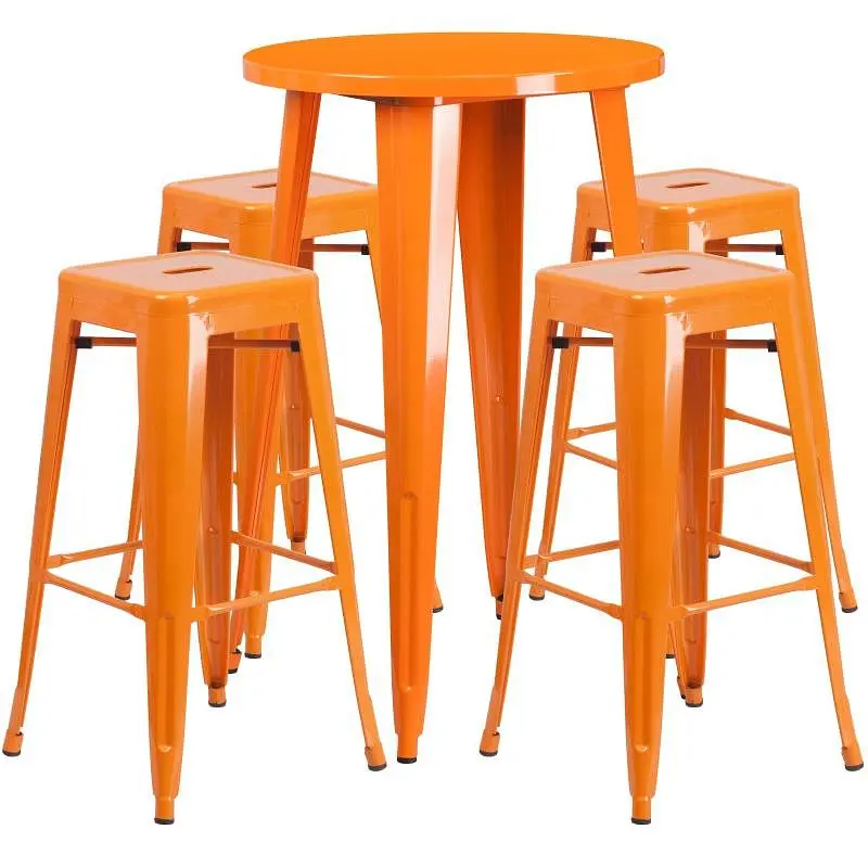 Flash Serrated Furniture Ormsby Commercial Grade 24" Round Safety Orange Metal Indoor-Outdoor Bar Table Set 4 Square ...