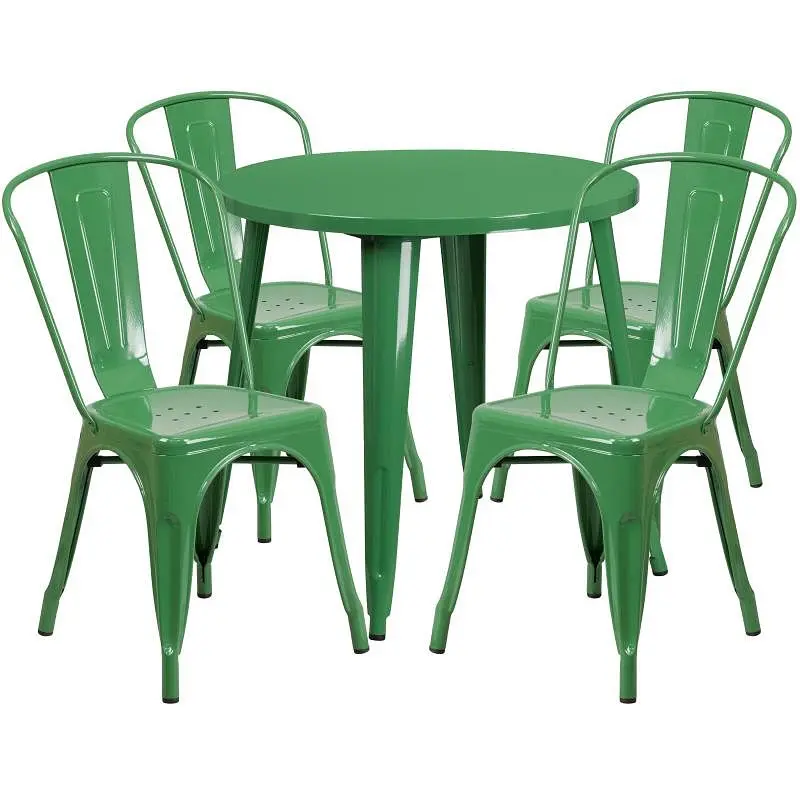 Flash Simple Furniture Dalton Commercial Grade 30" Round Green Metal Indoor-Outdoor Table Set 4 Cafe Chairs, CH-51090...