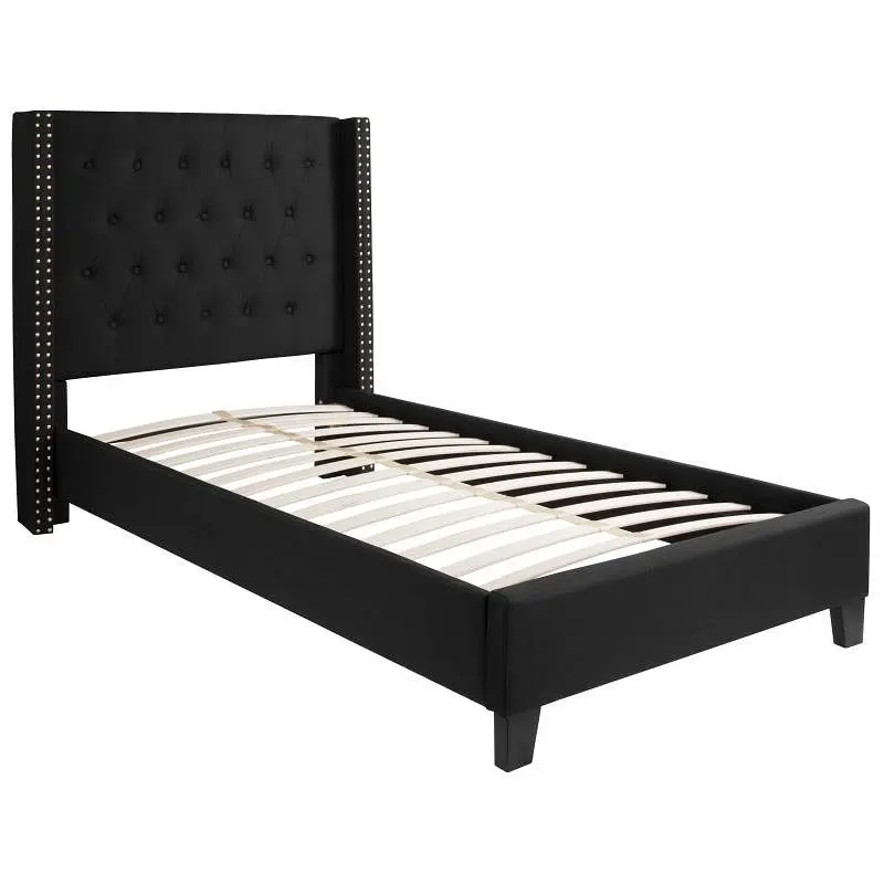 Flash Simple Furniture Riverdale Twin Size Tufted Upholstered Platform Bed Ebony Fabric, HG-37-GG Flash Furniture