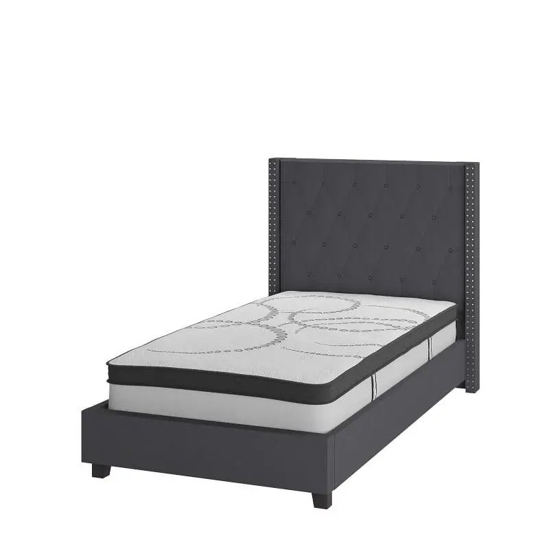 Flash Sleek Furniture Riverdale Twin Size Tufted Upholstered Platform Bed Dark Slate Gray 10" CertiPUR-US Certified P...