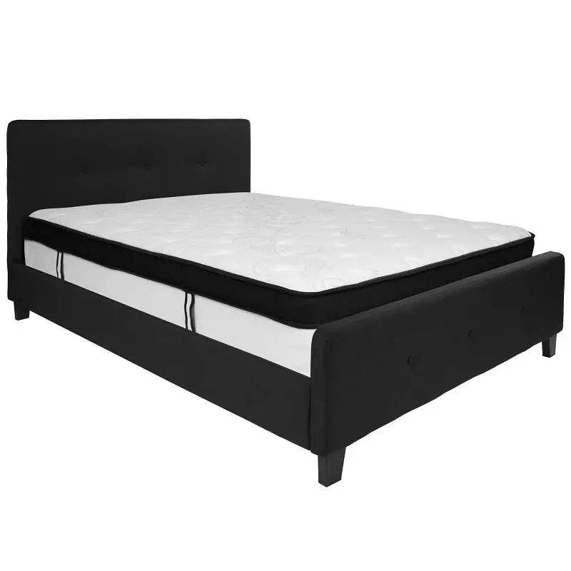 Flash Sleek Furniture Tribeca Queen Size Tufted Upholstered Platform Bed Matte Black Fabric Memory Foam Mattress, HG-BMF-2...