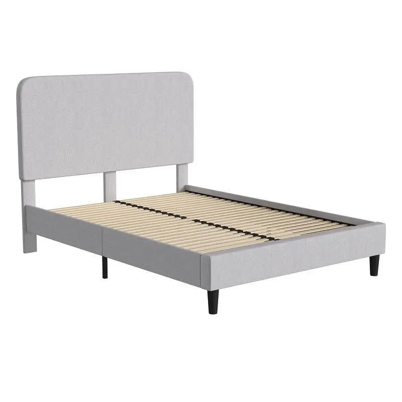 Flash Slim Furniture Addison Light Grey Queen Fabric Upholstered Platform Bed - Headboard Rounded Edges, HG-3WPB21-Q03-Q-G...