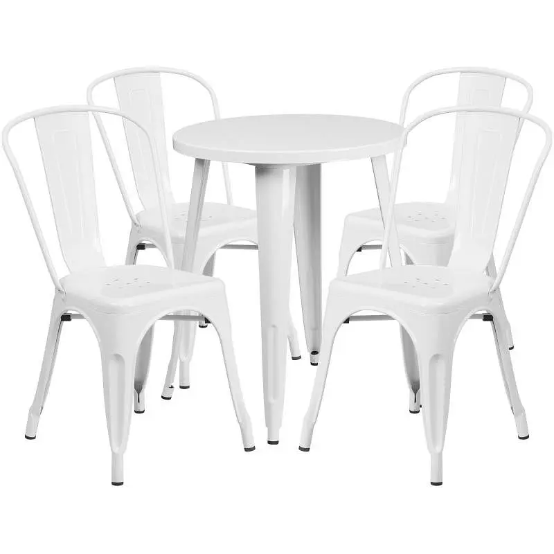 Flash Slim Furniture Chauncey Commercial Grade 24" Round Cream Metal Indoor-Outdoor Table Set 4 Cafe Chairs, CH-51080...