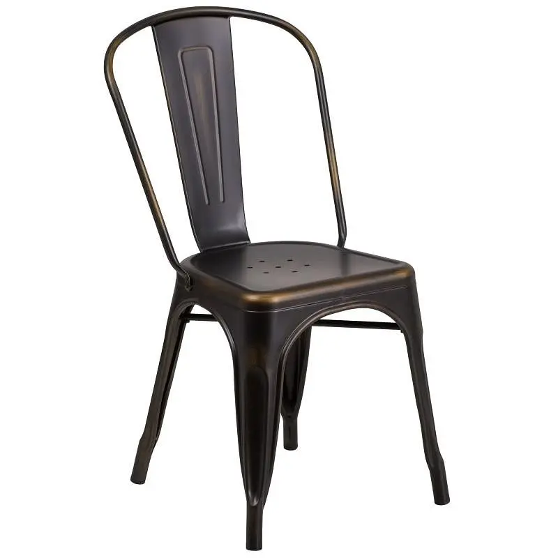 Flash Small Furniture Tenley Commercial Grade Distressed Copper Metal Indoor-Outdoor Stackable Chair, ET-3534-COP-GG Flash...