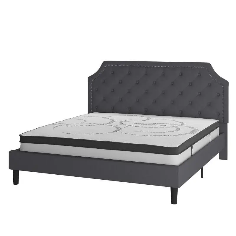 Flash Smooth Furniture Brighton King Size Tufted Upholstered Platform Bed Dark Gray Fabric 10" CertiPUR-US Certified ...
