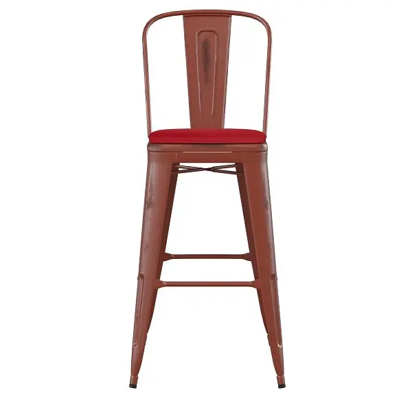 Flash Smooth-Operating Furniture Carly Commercial 30" Kelly Scarlet Metal Indoor-Outdoor Barstool Back Red Poly Resin...