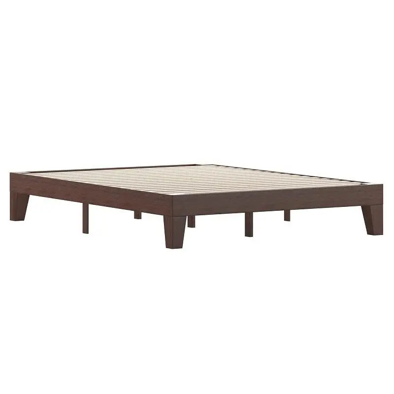 Flash Smooth-Operating Furniture Evelyn Walnut Finish Wood Queen Platform Bed Wooden Substantiate Slats, No Box Spring Req...