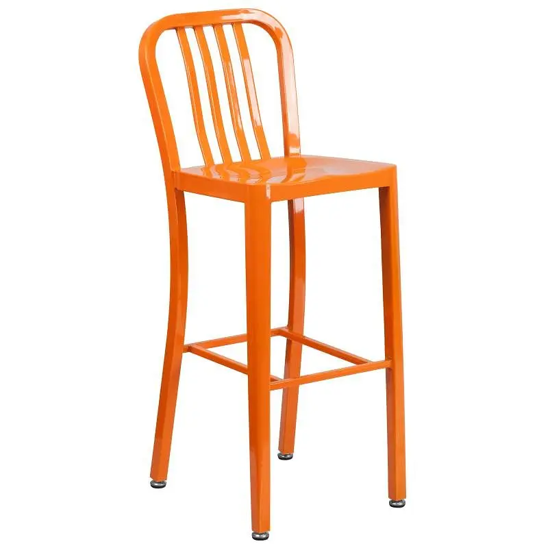 Flash Snap-On Furniture Gael Commercial Grade 30" High Orange Metal Indoor-Outdoor Barstool Vertical Slat Back, CH-61...