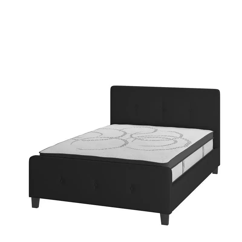 Flash Solid Furniture Tribeca Full Size Tufted Upholstered Platform Bed Black Fabric 10 Inch CertiPUR-US Certified Pocket ...