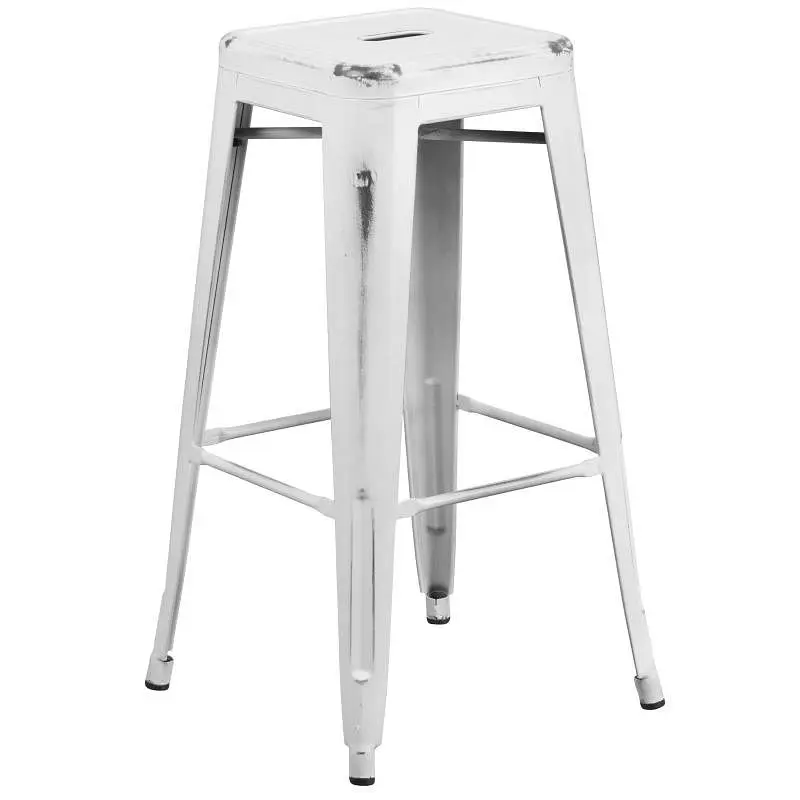 Flash Specialty Furniture Kai Commercial Grade 30" High Backless Distressed White Metal Indoor-Outdoor Barstool, ET-B...